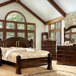 Brand New Cherry 4pc Queen Bedroom Set (Available In Eastern King)