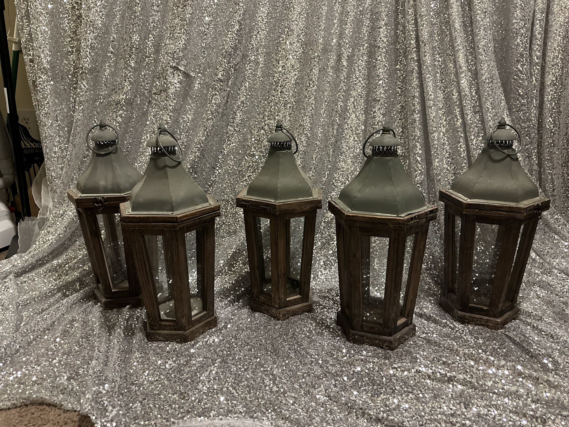 Large Wooden Lanterns (set Of 5)