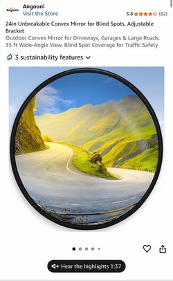 Angooni 24in Unbreakable Convex Mirror. NEW!
