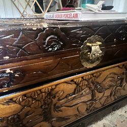Vintage Hand-Carved Chinese Camphor Wood Chest