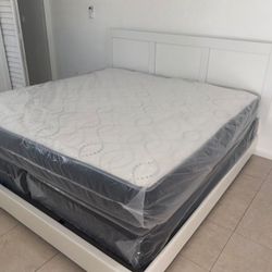 New KING SIZE BED FRAME WITH MATTRESS AND BOX SPRING SET PLATFORM BED FRAME NEW 