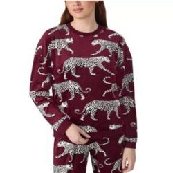 NWT Room Service Women's 2-piece Velvet Loungewear Jogger Set Burgundy Cheetah L
