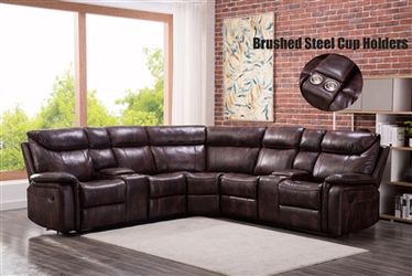 Brown Sectional with Dual Recliners & Cupholders ($39 Down - No Credit Check Needed)