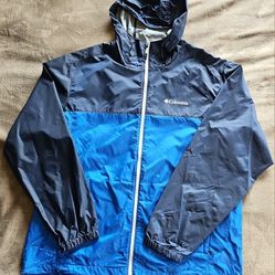Columbia Rain Jacket Light Packable Hood Blue Mens Sz XL