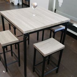Grey Square Table With 4 Stools
