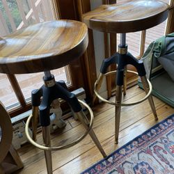 Gold Brass Wood Industrial Bar Benches