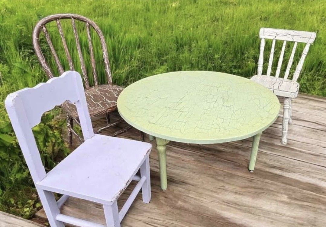 Kids Toddler ANTIQUE Shabby Farmhouse Farm Country kitchen dinning table and Chair Set