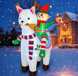 Christmas Inflatable Outdoor Decoration,6 FT Tall Elf Riding Alpaca