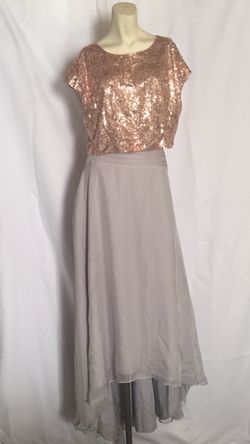 Women’s two piece hi lo sequins chiffon homecoming dress prom dress bridal dress with pocket