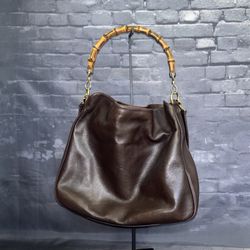 Rare Leather Gucci Bamboo Handle Bag