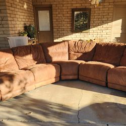 Room Store large brown 6 Piece Power and Manual Reclining Modular Sectional Sofa Couch