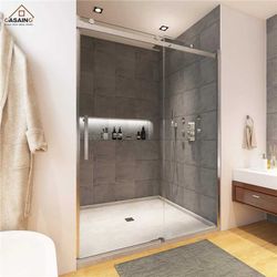 48 x 76” Shower Door - Framed Single Sliding - Tempered Glass- Brushed Nickel Color