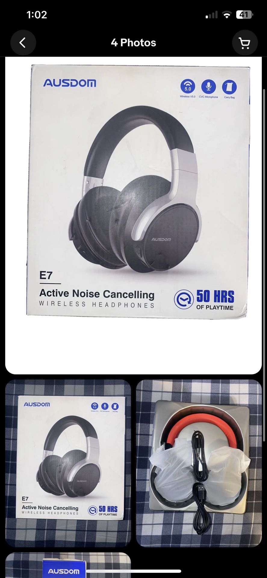 AUSDOM E7 Active Noise Cancelling Headphones,Wireless over Ear Bluetooth 5.0