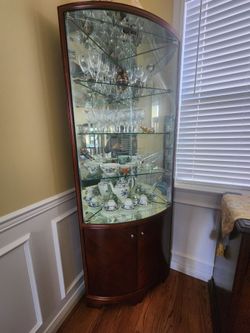 Cherry Wood Corner Curio Display Cabinet