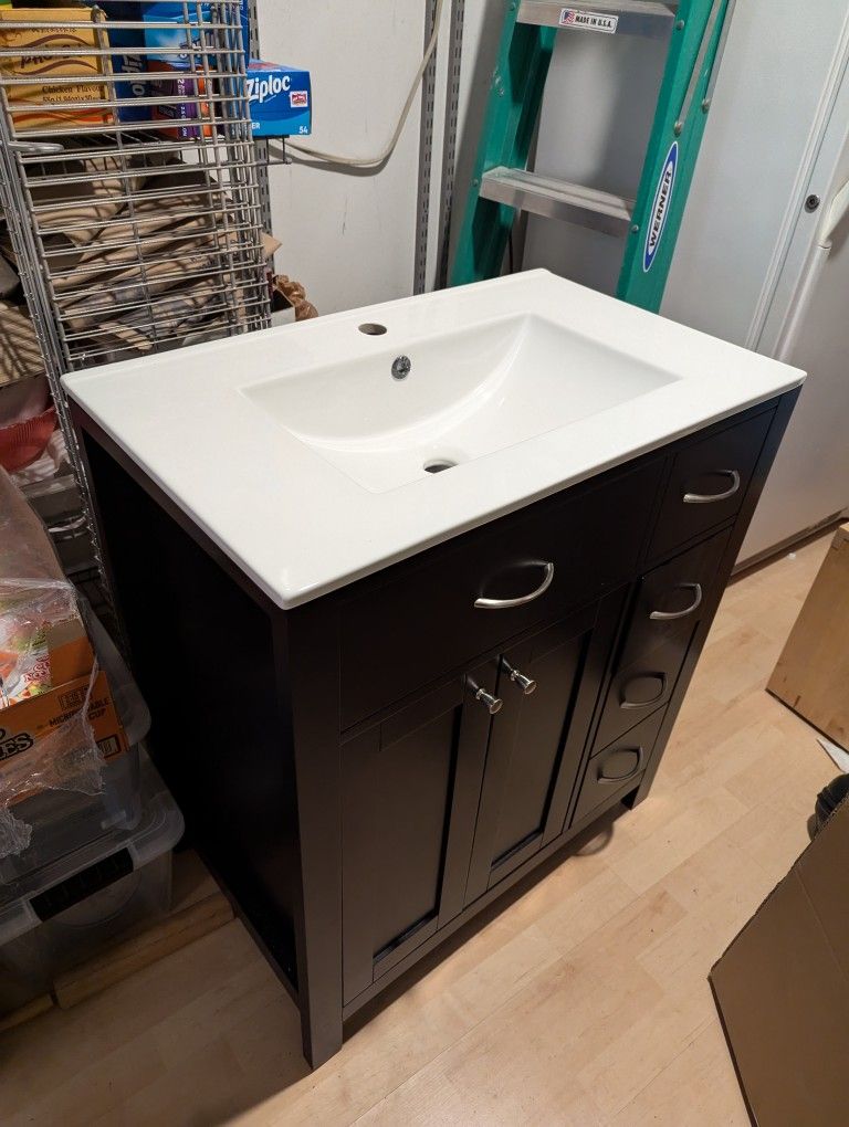 30" Wide Bathroom Cabinet With White Top - Pending
