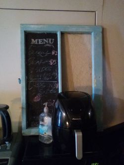 Vintage refurbished chicken coop Restaurant 'Menu' sign chalkboard