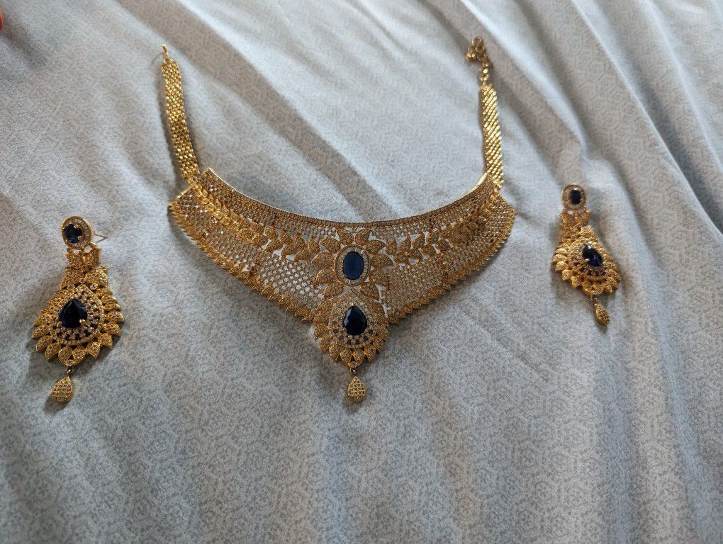 Indian Necklace With Earrings 1g Gold
