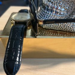 Black & Gold Versace Vesus Watch & Sunglasses In Great Condition But Used. 