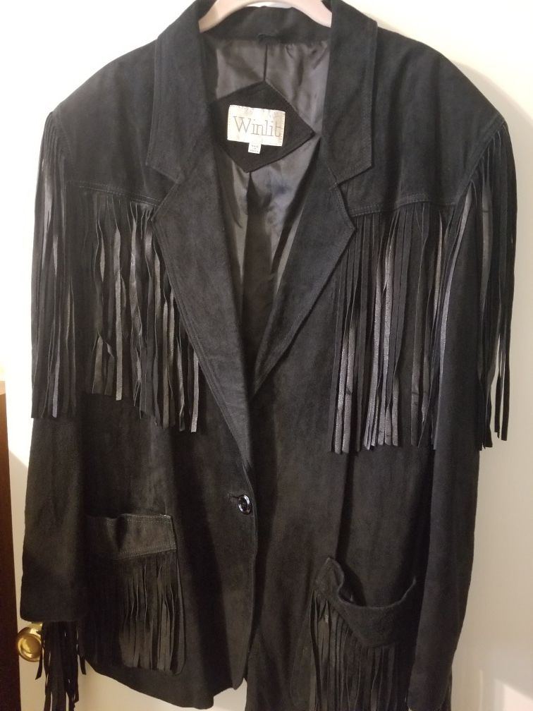 WOMEN'S Leather fringed Winlit jacket Coat