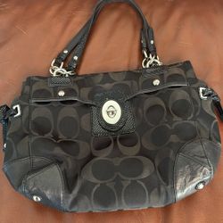 Coach, Black Insignia Canvas Bag With Snake Skin Focus - With Tags