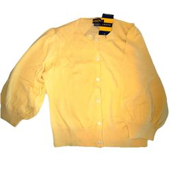 Ralph Lauren RUGBY Womens Cardigan WOOL Sweater M YELLOW NEW 3/4 Sleeve VINTAGE