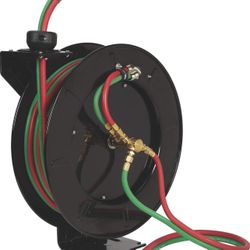 50' ft x 1/4" Air Gas Hose Auto-Rewind Retractable ID Twin Welding Hose Reel w/Spring-Driven Welding Hose Reel