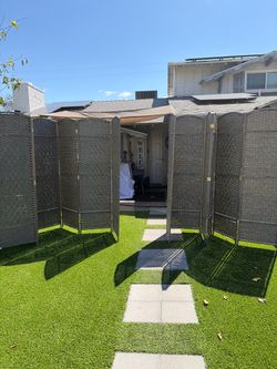 Woven Rattan Room Divider Privacy Screen Panels outside