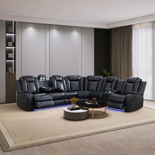 Black Leather Power Electric Recliner Couch