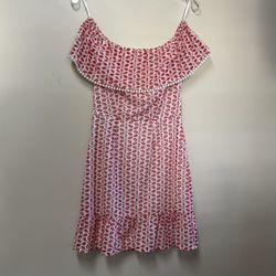 Junior’s CITY STUDIO 100% Cotton, Red &  White Eyelet Lace Strapless Slip Lined Dress.  Size 1