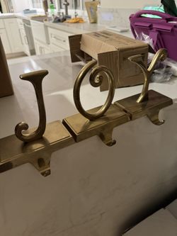 Pottery Barn JOY Brass Stocking Holder