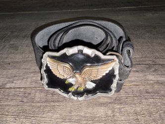 Black Leather Belt with Eagle Belt Buckle