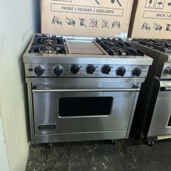 Viking 36”Wide Dual Fuel Range Stove In Stainless Steel With Griddle