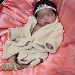 Baby Bath Robe Spa Day Newborn Photo Prop w/ Head Wrap and Crochet Slippers - Size Newborn 