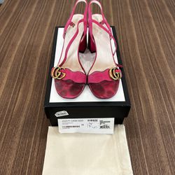 Gucci GG Ankle Wrap Mid-Heel Sandals
