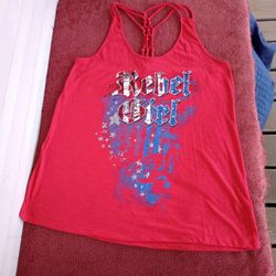 Rocker Girl red Racer back Tank top woven Ropes back  Polyester Bling XXL
