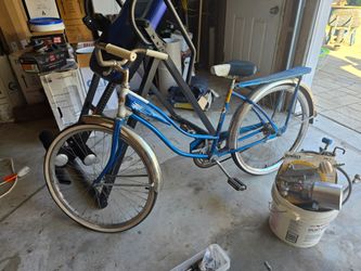 Vintage Metallic Blue Beach Cruiser Bike w/ Tank & Rear Rack