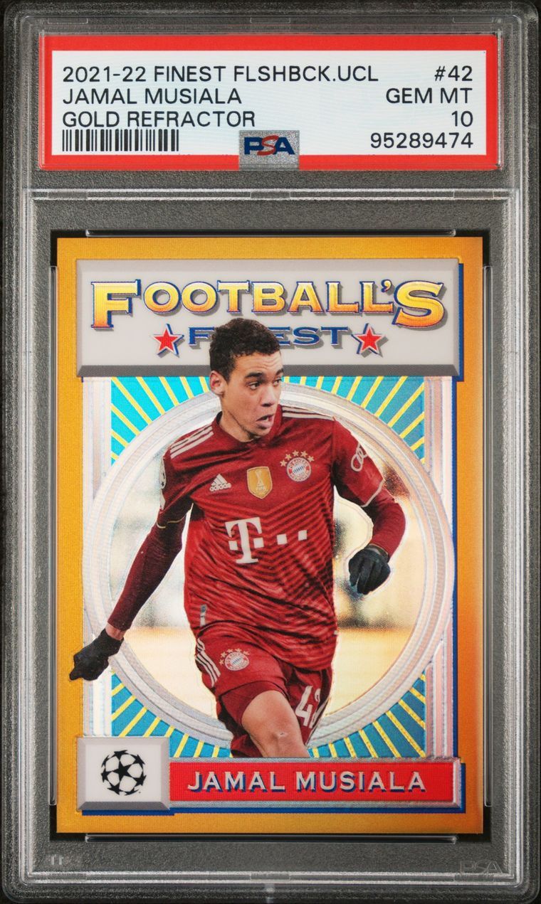 2021 Topps Finest Flashback UCL Jamal Musiala Gold /50 Refractor #42 PSA 10