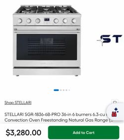 Shop STELLARI 36 in. 6-Burners 6.3 cu. Ft. Freestanding Professional Gas Range in Stainless Steel with Convection Oven