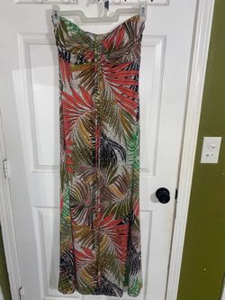 Tropical Palm Leaf Print Strapless Maxi Dress size M