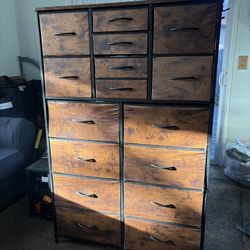 Metal Frame & Wood Top Tall Storage Cabinet for Bedroom Closet Living Room Entryway Rustic Brown