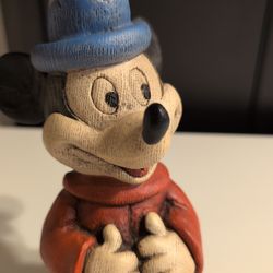 Disney Mickey Mouse The Sorcerer's Apprentice Wooden Statue Vintage 12 Inch Nice