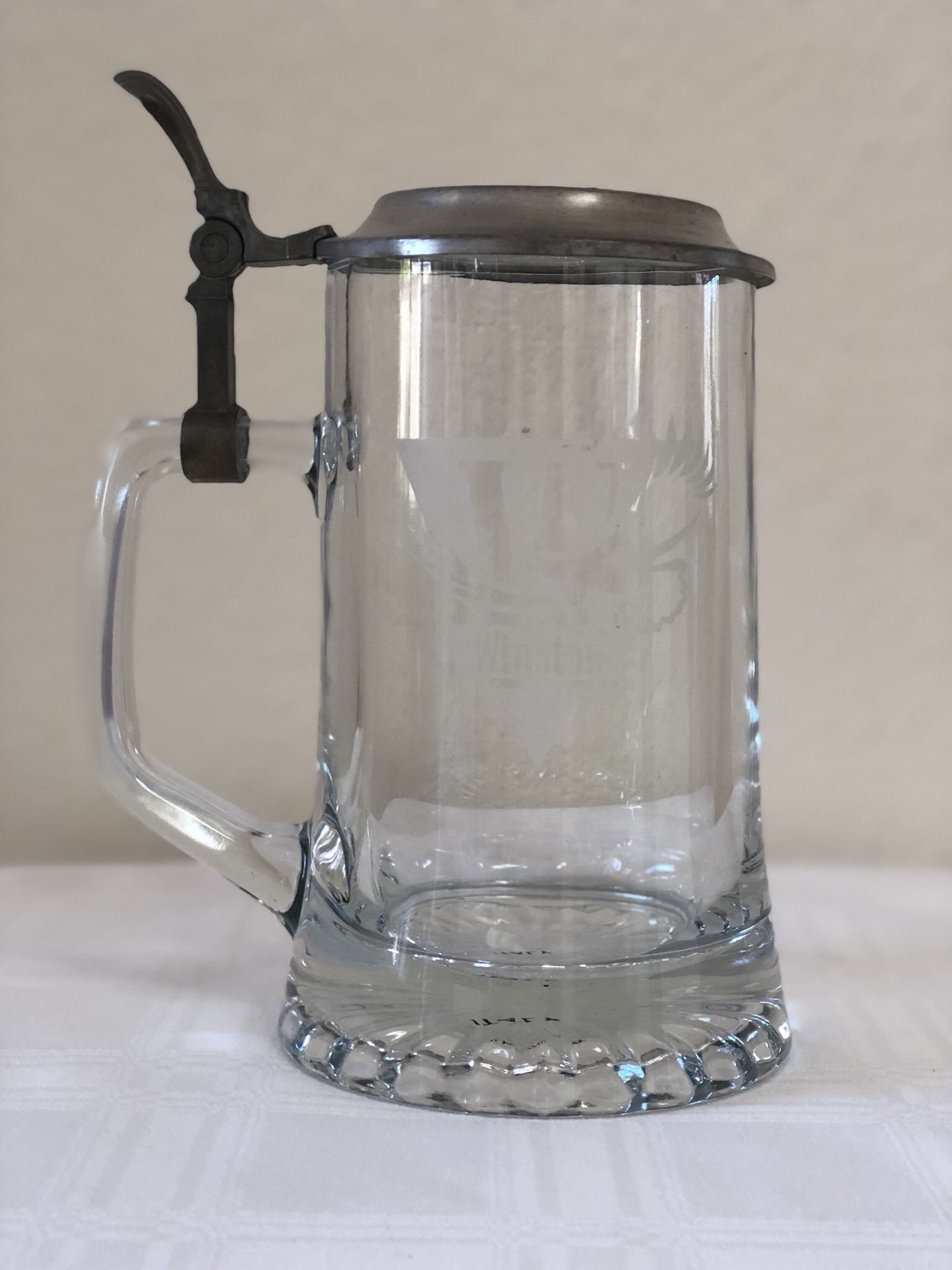 Vintage Etched Winston Glass Beer Stein Pewter ~ Embossed Eagle Design Lid
