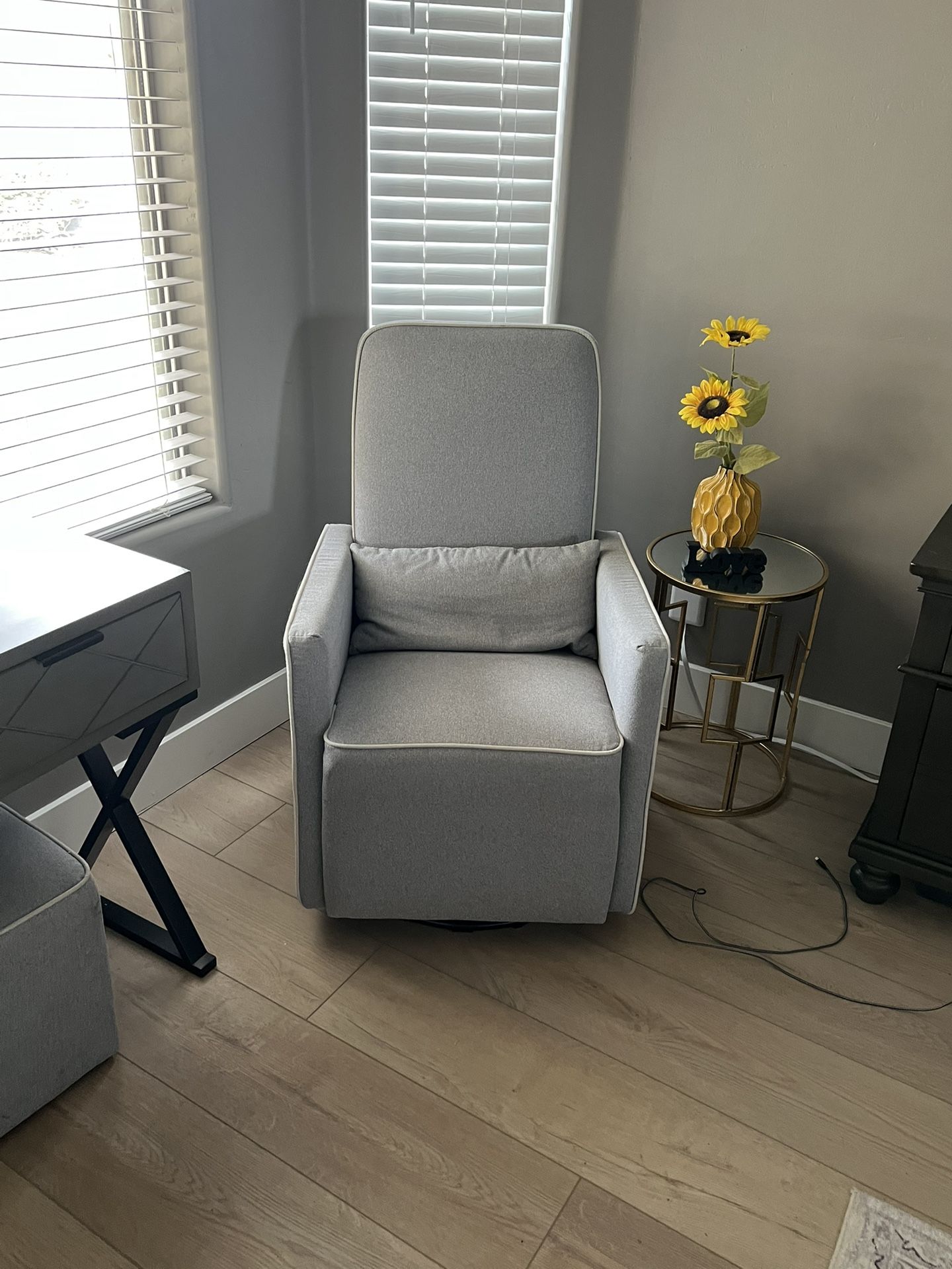 Like New! Grey Swivel & Rocking Chair With Ottoman