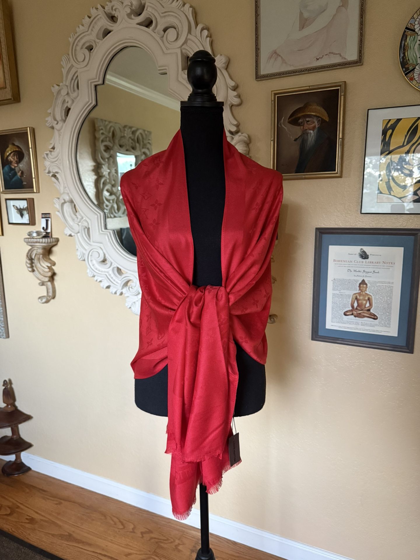 NWT Louis Vuitton, Deep Red Shawl Throw Wrap, Pashmina