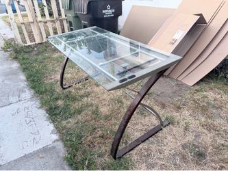 Glass-top desk/table with metal frame