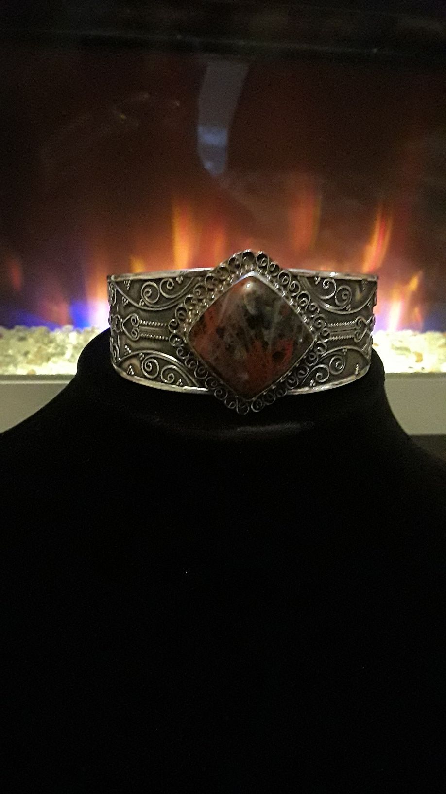 925 stamped cuff with beautiful gemstone in red tones