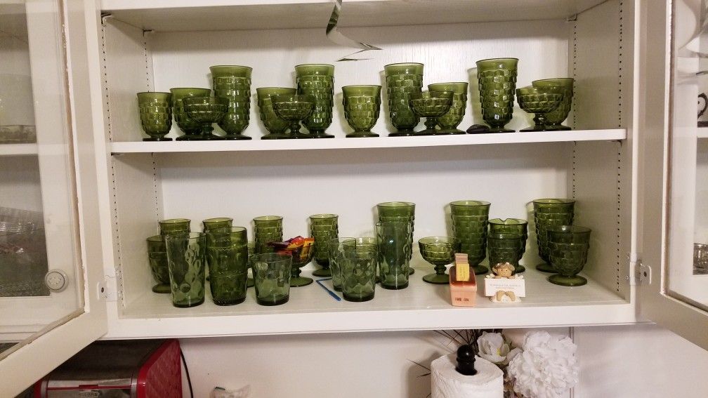 Antique green glass set