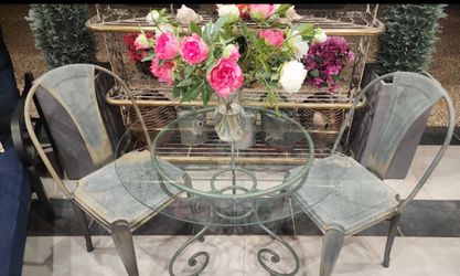 Glass Top Table and Two Chairs