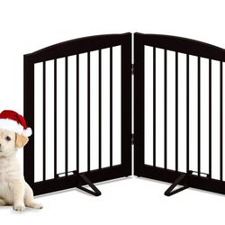 PUPETPO Freestanding Pet Gate for Dogs, Foldable Wooden Dog Gate for House, Indoor Dog Gate for Stairs, Doorways, Step Over Pet Puppy Safety Fence, Su