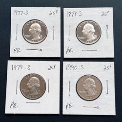 Four Different Proof Washington Quarters 